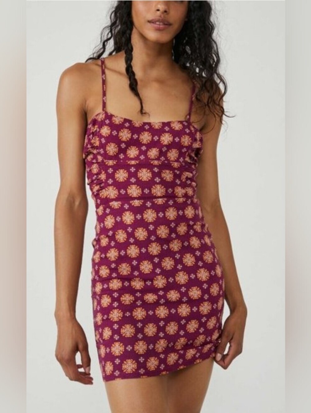 NWT Free People Center of Attention Mini Slip Dress Size Medium Fig Combo Boho